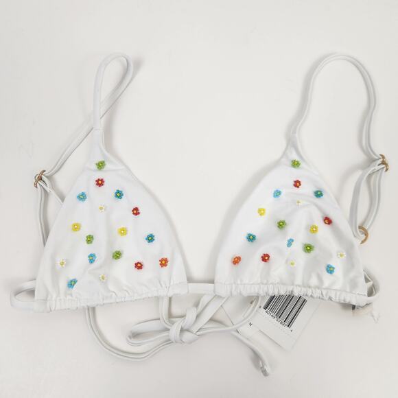 L*Space Brittany Daisy Bikini Top in White Beaded Size Small NWT - Picture 3 of 7